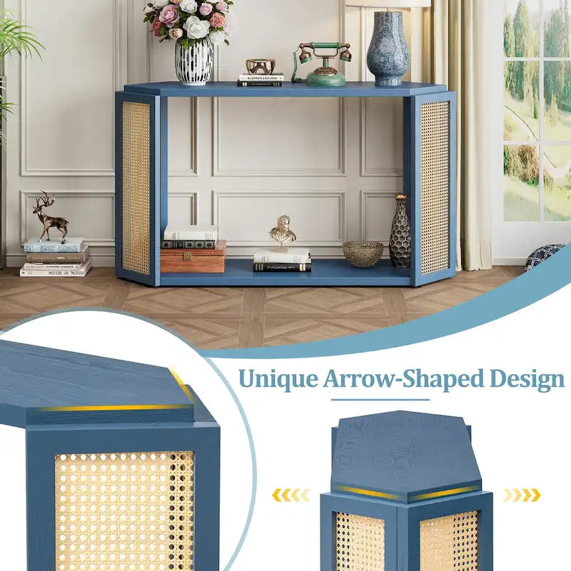 53 Arrow Konsolentisch mit geflochtenem Rattan