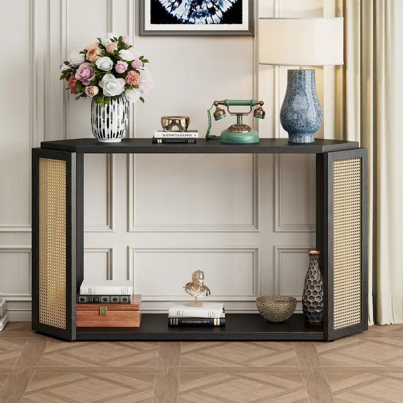 53 Arrow Konsolentisch mit geflochtenem Rattan