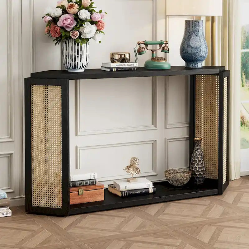 53 Arrow Konsolentisch mit geflochtenem Rattan