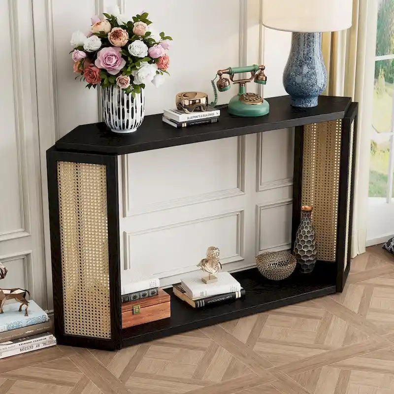 53 Arrow Konsolentisch mit geflochtenem Rattan