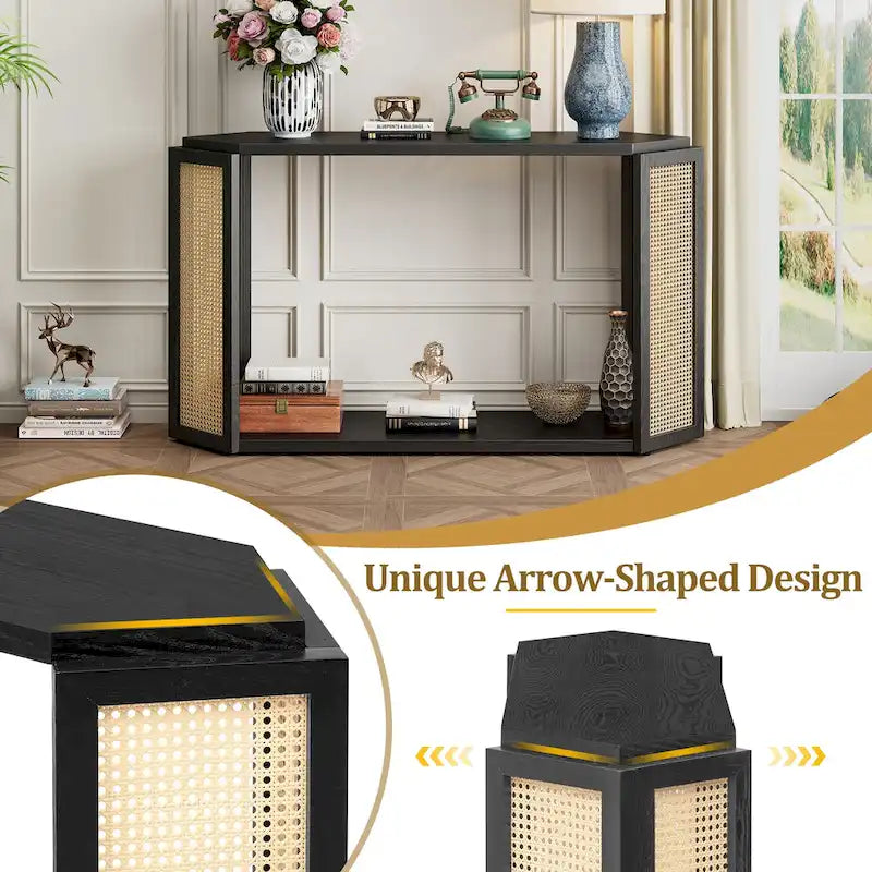 53 Arrow Konsolentisch mit geflochtenem Rattan