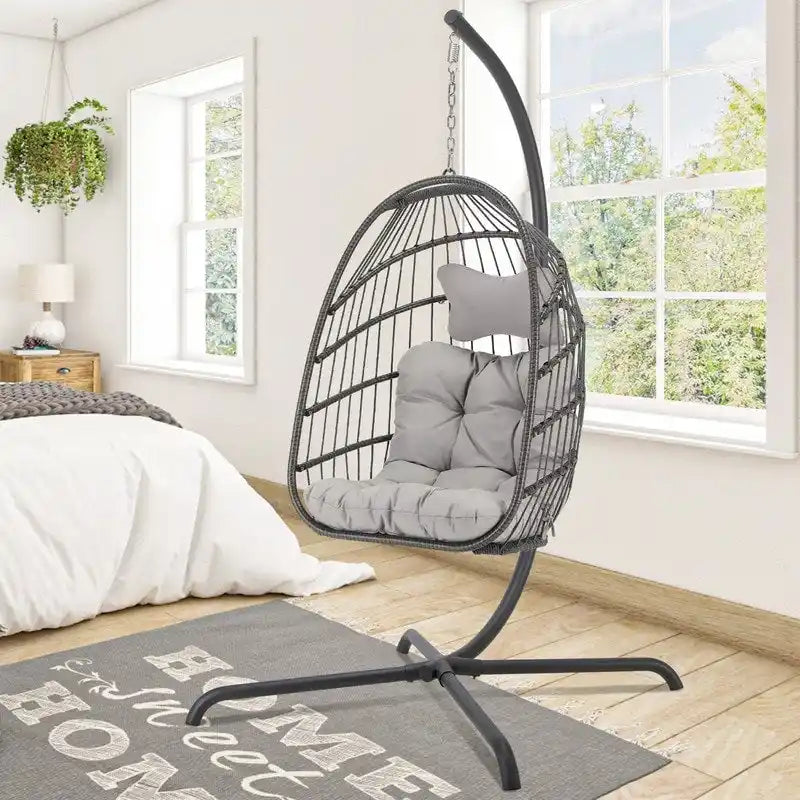Fauteuil suspendu intérieur en forme d'œuf Royal surdimensionné avec support, balançoire extérieure en forme d'œuf de 350 lbs avec support, fauteuil suspendu en forme d'œuf confortable