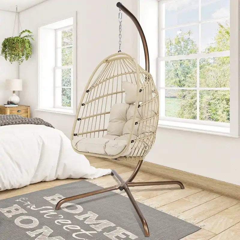 Fauteuil suspendu intérieur en forme d'œuf Royal surdimensionné avec support, balançoire extérieure en forme d'œuf de 350 lbs avec support, fauteuil suspendu en forme d'œuf confortable