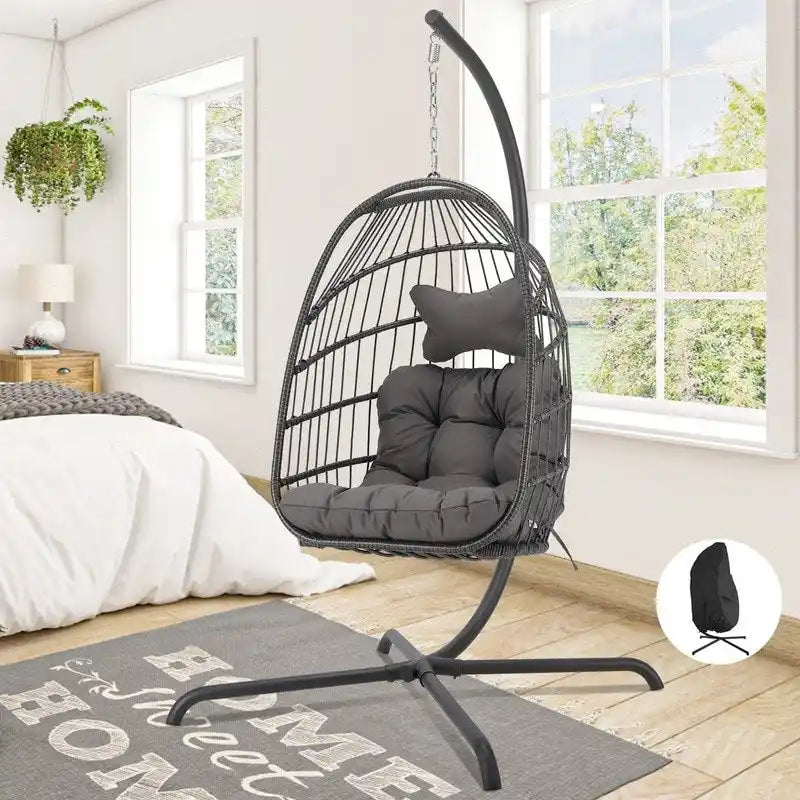 Fauteuil suspendu intérieur en forme d'œuf Royal surdimensionné avec support, balançoire extérieure en forme d'œuf de 350 lbs avec support, fauteuil suspendu en forme d'œuf confortable