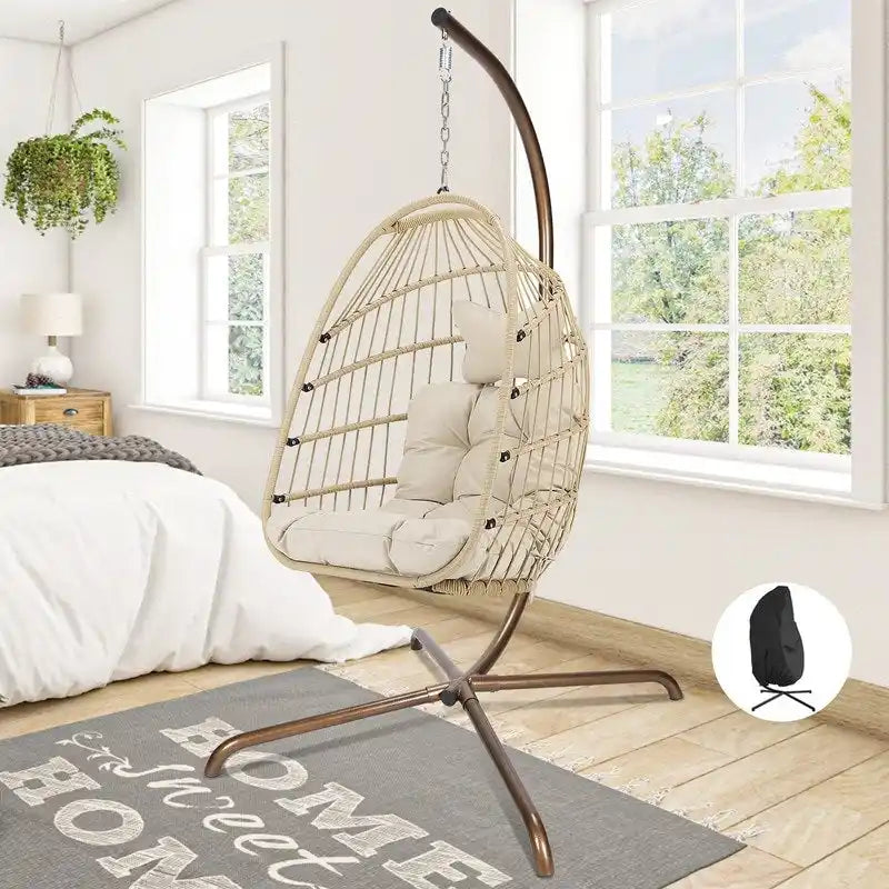 Fauteuil suspendu intérieur en forme d'œuf Royal surdimensionné avec support, balançoire extérieure en forme d'œuf de 350 lbs avec support, fauteuil suspendu en forme d'œuf confortable