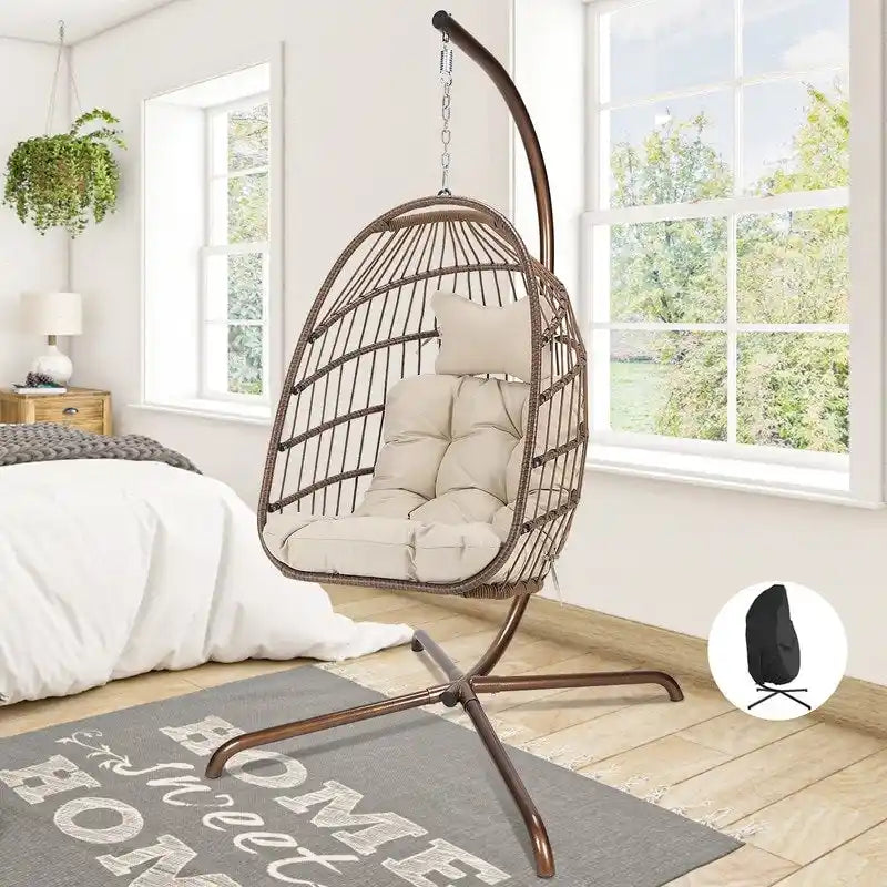 Fauteuil suspendu intérieur en forme d'œuf Royal surdimensionné avec support, balançoire extérieure en forme d'œuf de 350 lbs avec support, fauteuil suspendu en forme d'œuf confortable