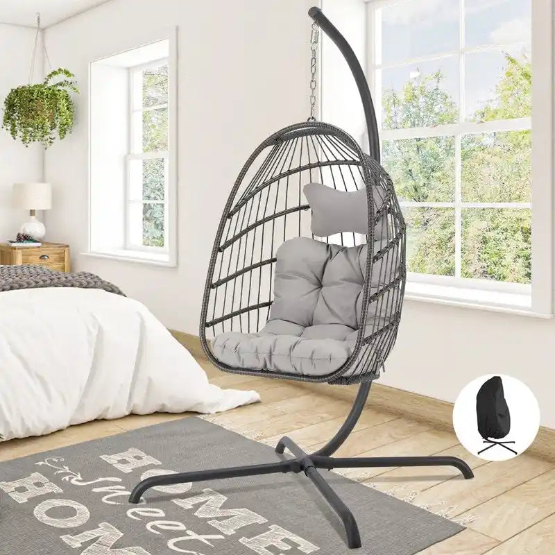 Fauteuil suspendu intérieur en forme d'œuf Royal surdimensionné avec support, balançoire extérieure en forme d'œuf de 350 lbs avec support, fauteuil suspendu en forme d'œuf confortable