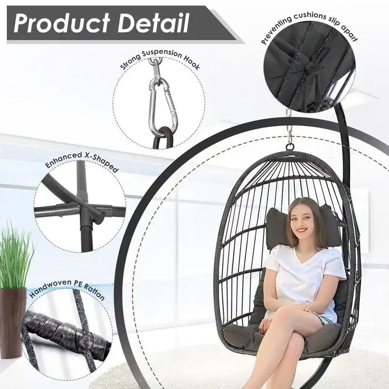 Fauteuil suspendu intérieur en forme d'œuf Royal surdimensionné avec support, balançoire extérieure en forme d'œuf de 350 lbs avec support, fauteuil suspendu en forme d'œuf confortable