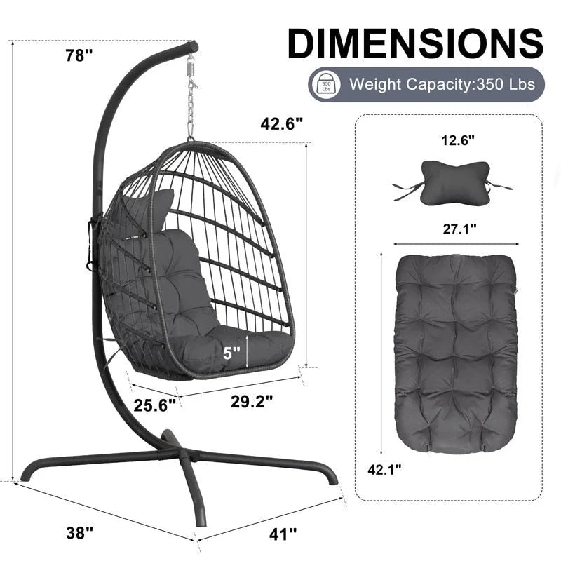 Fauteuil suspendu intérieur en forme d'œuf Royal surdimensionné avec support, balançoire extérieure en forme d'œuf de 350 lbs avec support, fauteuil suspendu en forme d'œuf confortable