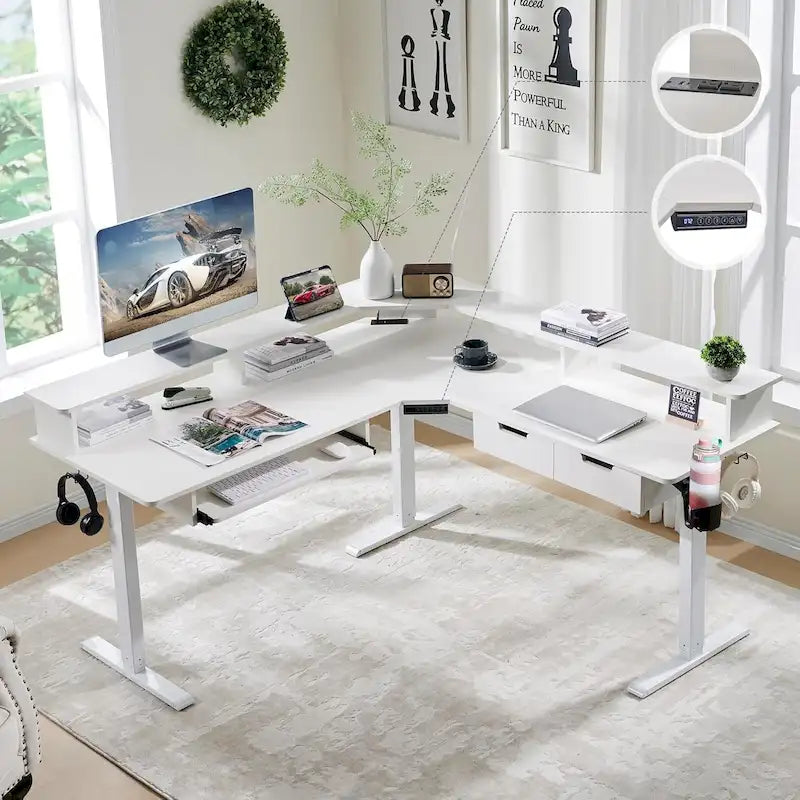 Bureau électrique en forme de L de 60, bureau de gaming réglable en hauteur