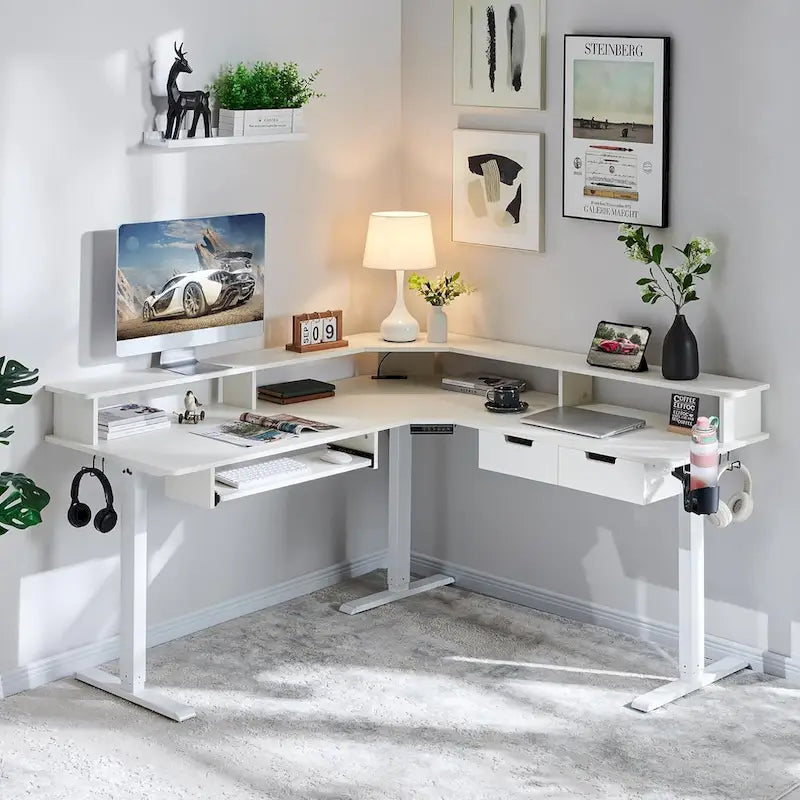 60 L Shaped Electric Comnputer Desk, Height Adjustable Gaming Desk