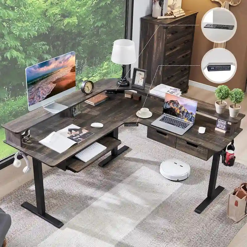60 L-förmiger elektrischer Computertisch, höhenverstellbarer Gaming-Schreibtisch