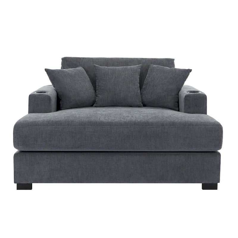 Übergroße Chaiselongue aus Chenille, 39.7/43.5/55 Stuhl-Bett-Sofa mit Kissen, Ladestation und Getränkehaltern