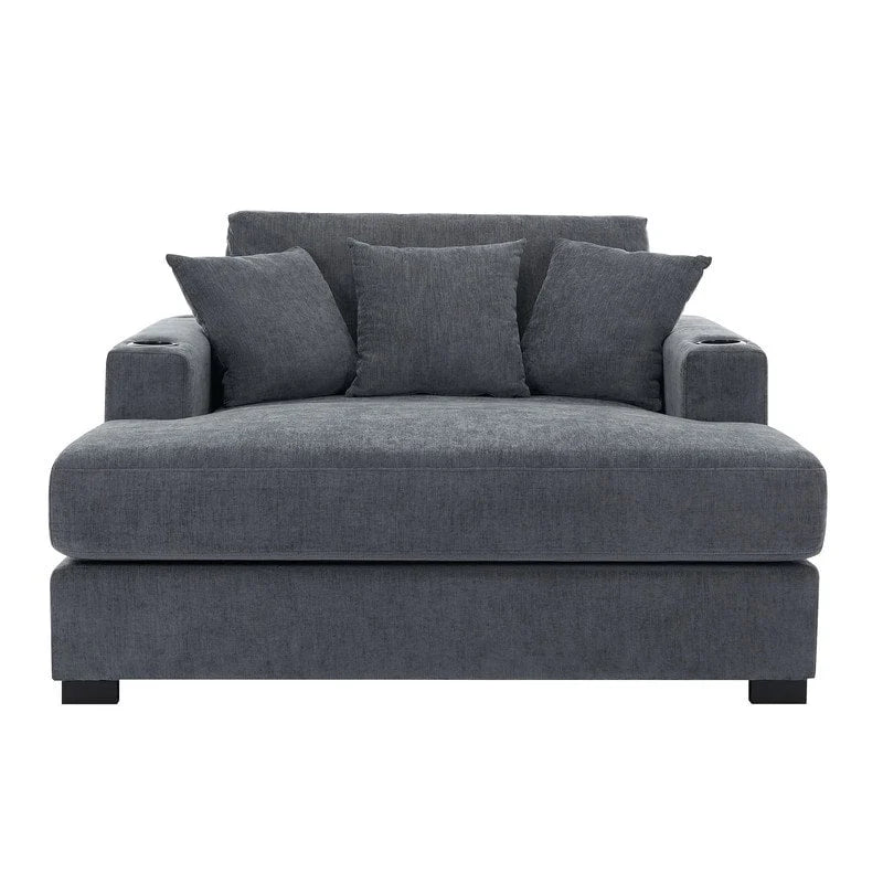 Übergroße Chaiselongue aus Chenille, 39.7/43.5/55 Stuhl-Bett-Sofa mit Kissen, Ladestation und Getränkehaltern