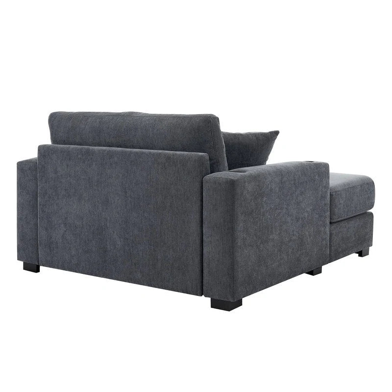 Übergroße Chaiselongue aus Chenille, 39.7/43.5/55 Stuhl-Bett-Sofa mit Kissen, Ladestation und Getränkehaltern