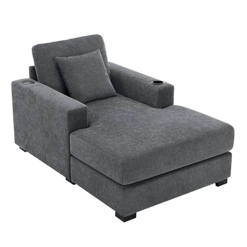 Übergroße Chaiselongue aus Chenille, 39.7/43.5/55 Stuhl-Bett-Sofa mit Kissen, Ladestation und Getränkehaltern
