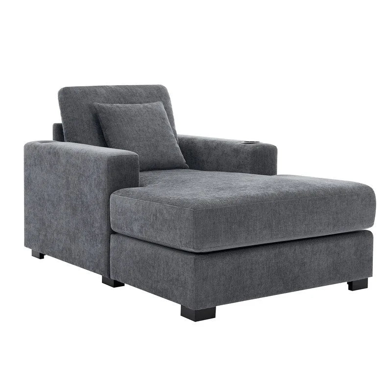 Übergroße Chaiselongue aus Chenille, 39.7/43.5/55 Stuhl-Bett-Sofa mit Kissen, Ladestation und Getränkehaltern