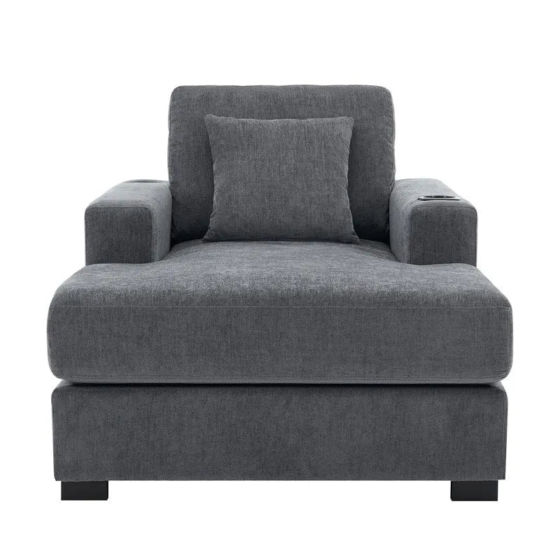 Übergroße Chaiselongue aus Chenille, 39.7/43.5/55 Stuhl-Bett-Sofa mit Kissen, Ladestation und Getränkehaltern
