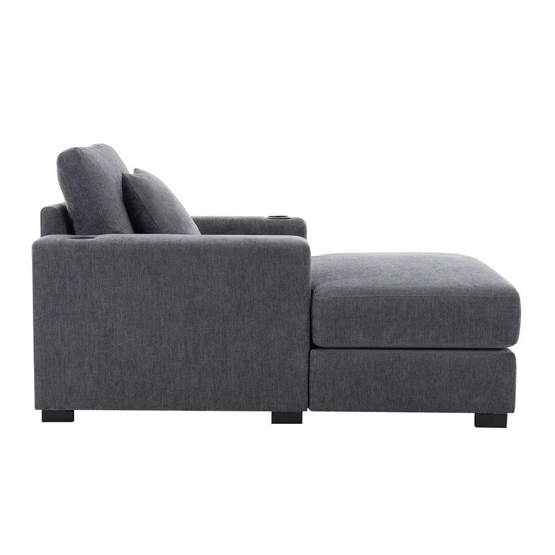 Übergroße Chaiselongue aus Chenille, 39.7/43.5/55 Stuhl-Bett-Sofa mit Kissen, Ladestation und Getränkehaltern