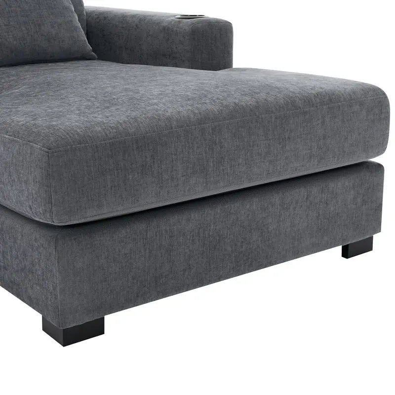 Übergroße Chaiselongue aus Chenille, 39.7/43.5/55 Stuhl-Bett-Sofa mit Kissen, Ladestation und Getränkehaltern