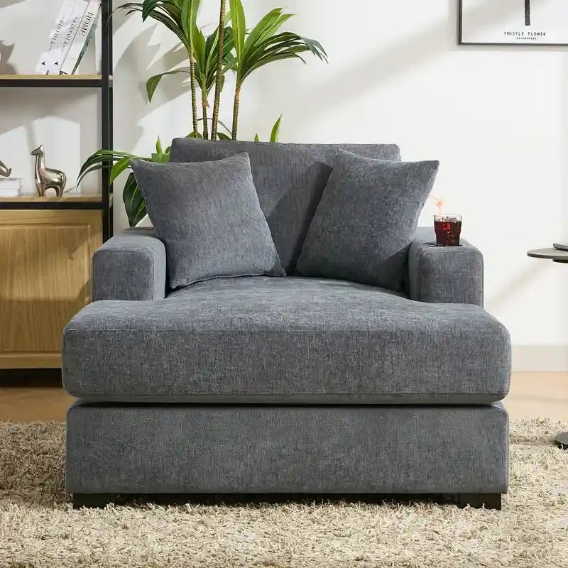 Übergroße Chaiselongue aus Chenille, 39.7/43.5/55 Stuhl-Bett-Sofa mit Kissen, Ladestation und Getränkehaltern