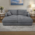 86.5 Corduroy Chaise Lounge Sofa Bed with USB Ports, Cup Holders and 8 Thick Cushions