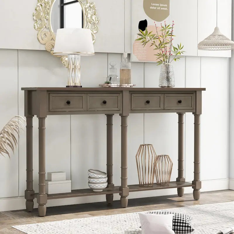 Console Sofa Table with Two Storage Drawers And Bottom Shelf