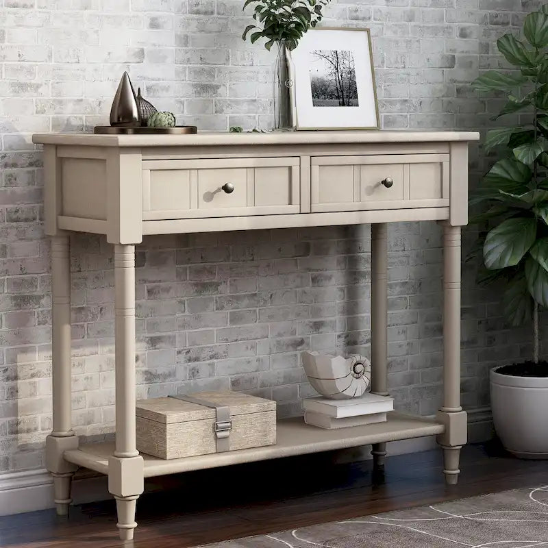 Console Sofa Table with Two Storage Drawers And Bottom Shelf