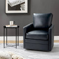 Transitional Swivel Faux Leather Barrel Accent Chair with Metal Base