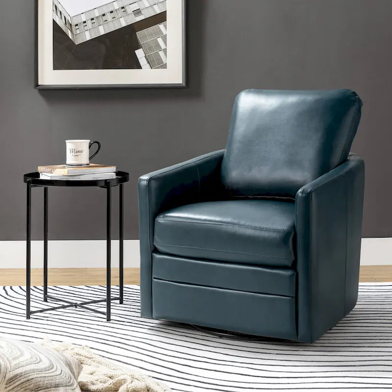 Fauteuil d'appoint baril pivotant de style transitionnel en similicuir avec base en métal