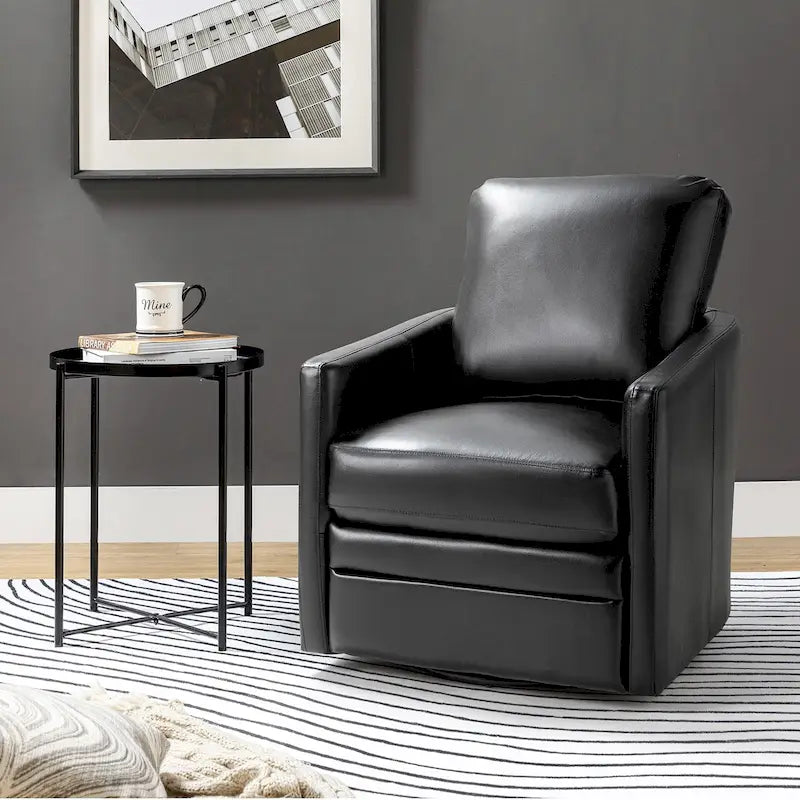 Fauteuil d'appoint baril pivotant de style transitionnel en similicuir avec base en métal