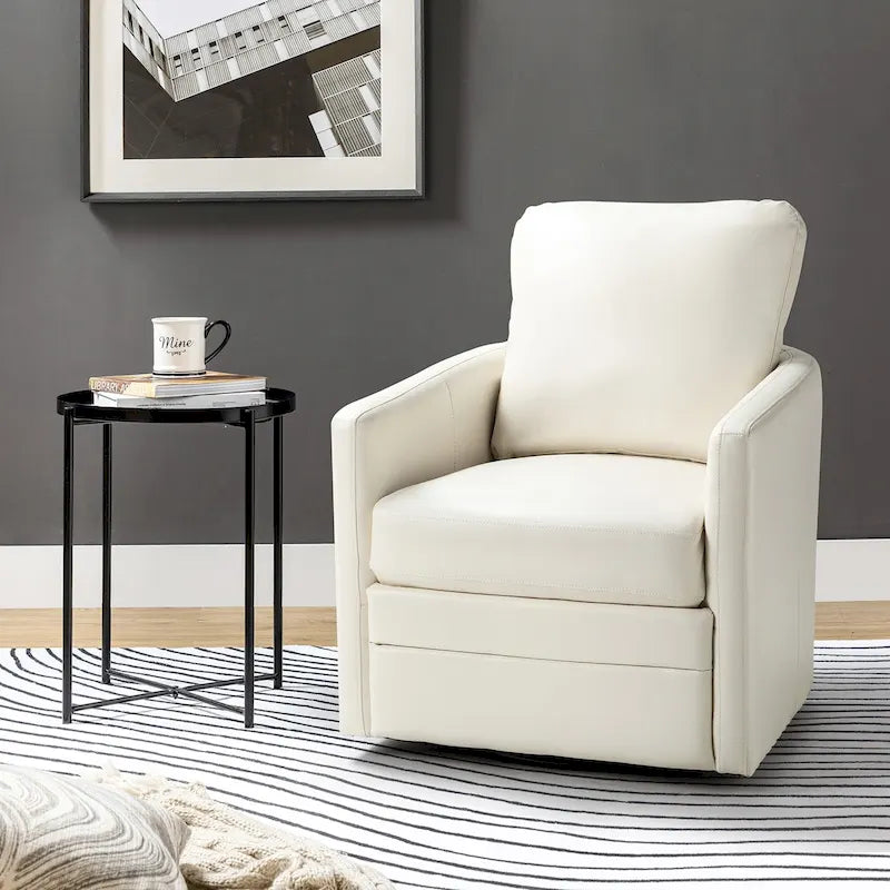Fauteuil d'appoint baril pivotant de style transitionnel en similicuir avec base en métal
