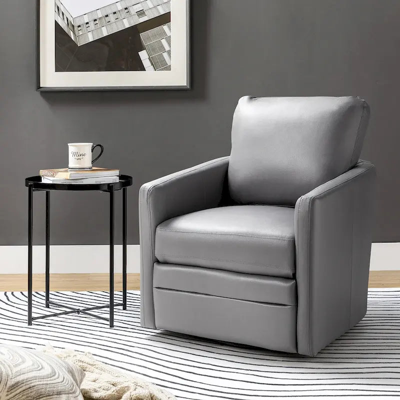 Fauteuil d'appoint baril pivotant de style transitionnel en similicuir avec base en métal