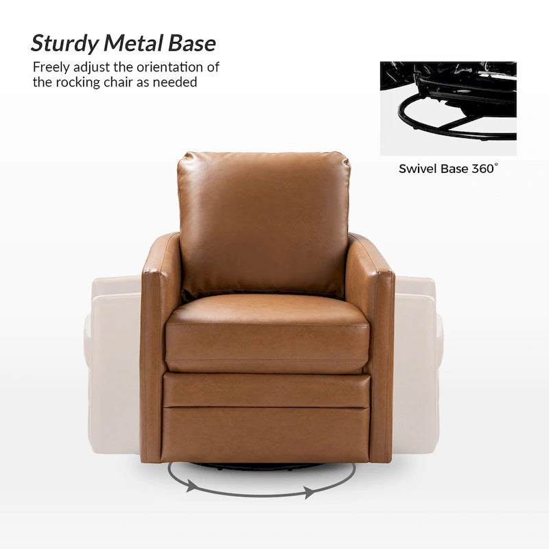 Fauteuil d'appoint baril pivotant de style transitionnel en similicuir avec base en métal