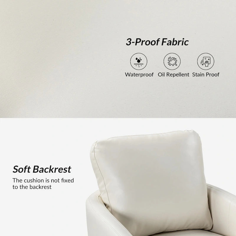 Fauteuil d'appoint baril pivotant de style transitionnel en similicuir avec base en métal