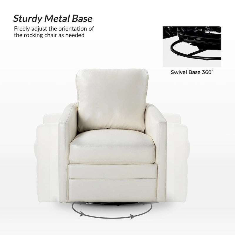 Transitional Swivel Faux Leather Barrel Accent Chair with Metal Base