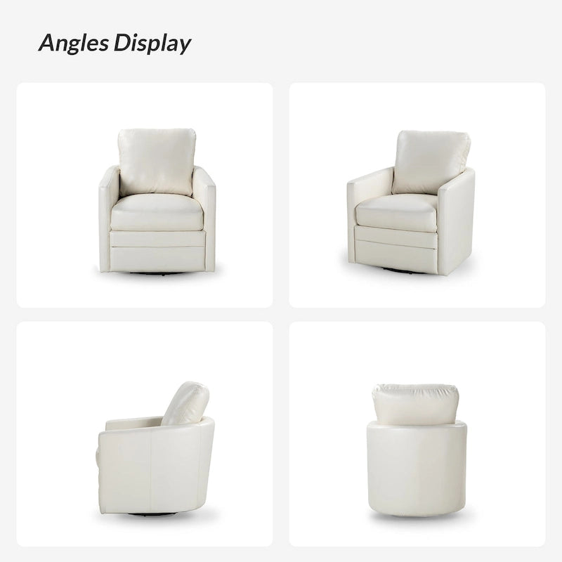 Transitional Swivel Faux Leather Barrel Accent Chair with Metal Base