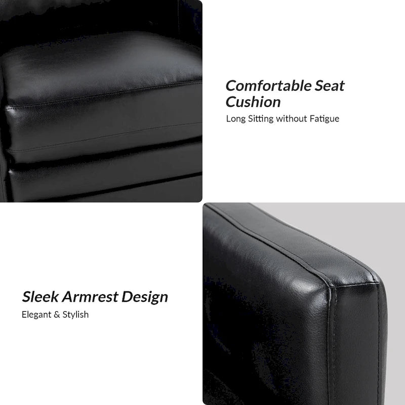 Transitional Swivel Faux Leather Barrel Accent Chair with Metal Base