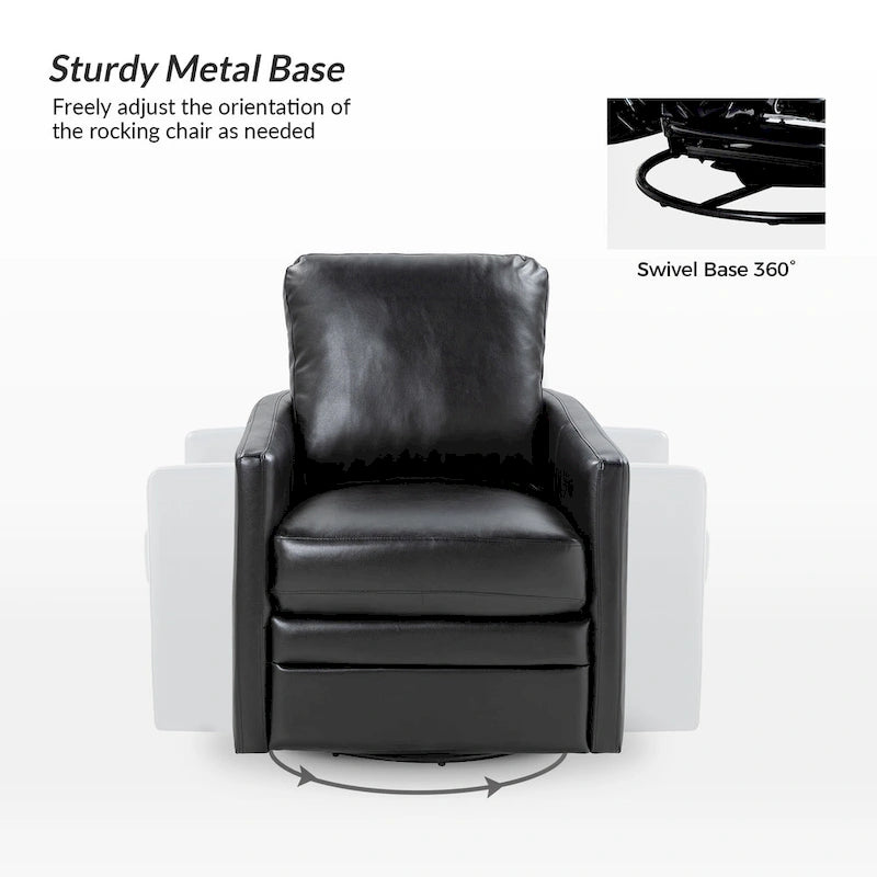 Transitional Swivel Faux Leather Barrel Accent Chair with Metal Base