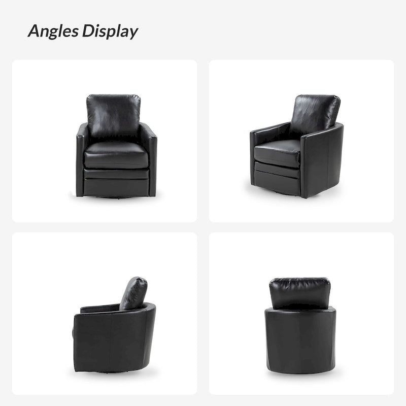 Transitional Swivel Faux Leather Barrel Accent Chair with Metal Base