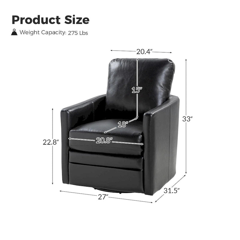 Transitional Swivel Faux Leather Barrel Accent Chair with Metal Base