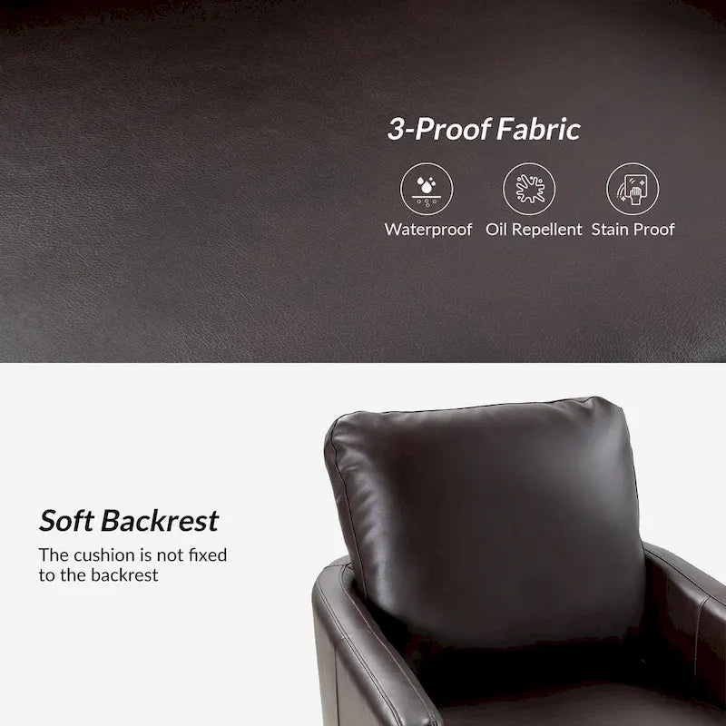 Transitional Swivel Faux Leather Barrel Accent Chair with Metal Base