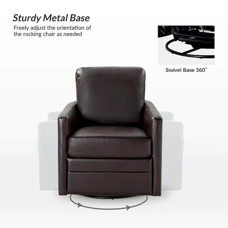 Transitional Swivel Faux Leather Barrel Accent Chair with Metal Base