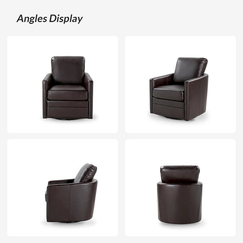 Transitional Swivel Faux Leather Barrel Accent Chair with Metal Base