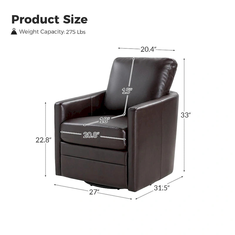 Transitional Swivel Faux Leather Barrel Accent Chair with Metal Base