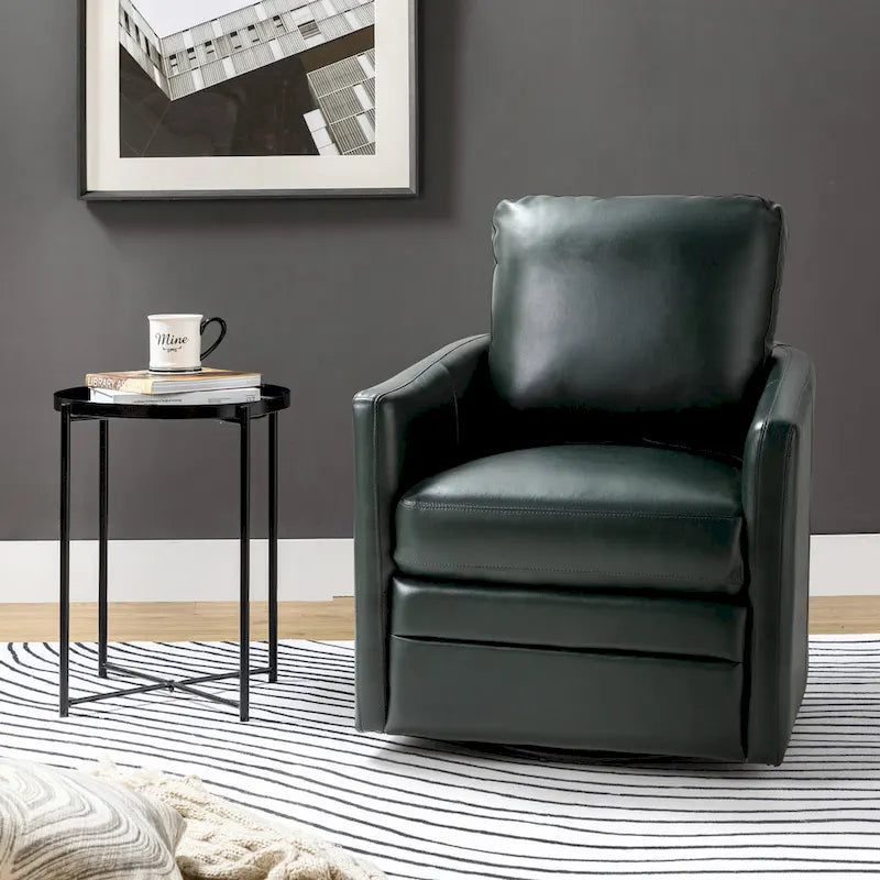 Transitional Swivel Faux Leather Barrel Accent Chair with Metal Base