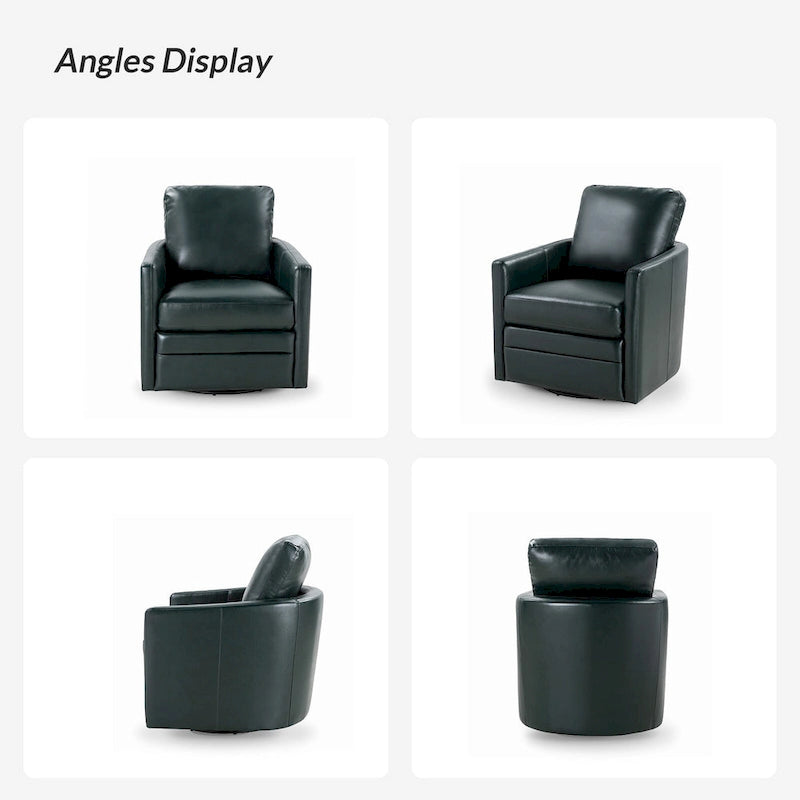 Transitional Swivel Faux Leather Barrel Accent Chair with Metal Base