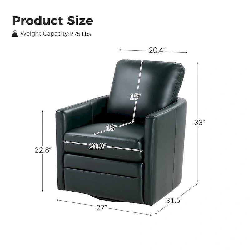 Transitional Swivel Faux Leather Barrel Accent Chair with Metal Base