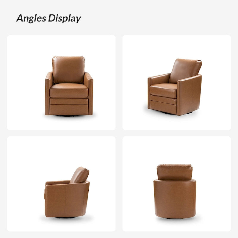 Transitional Swivel Faux Leather Barrel Accent Chair with Metal Base