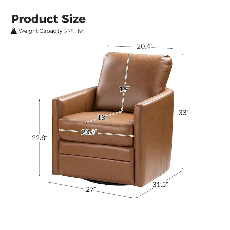 Transitional Swivel Faux Leather Barrel Accent Chair with Metal Base